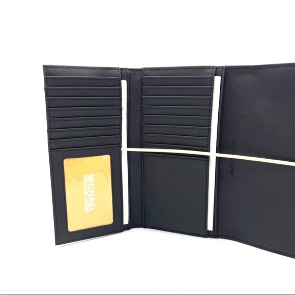 Michael Kors Large Trifold Wallet Black Leather Rich Black/Gold - Picture 4 of 7